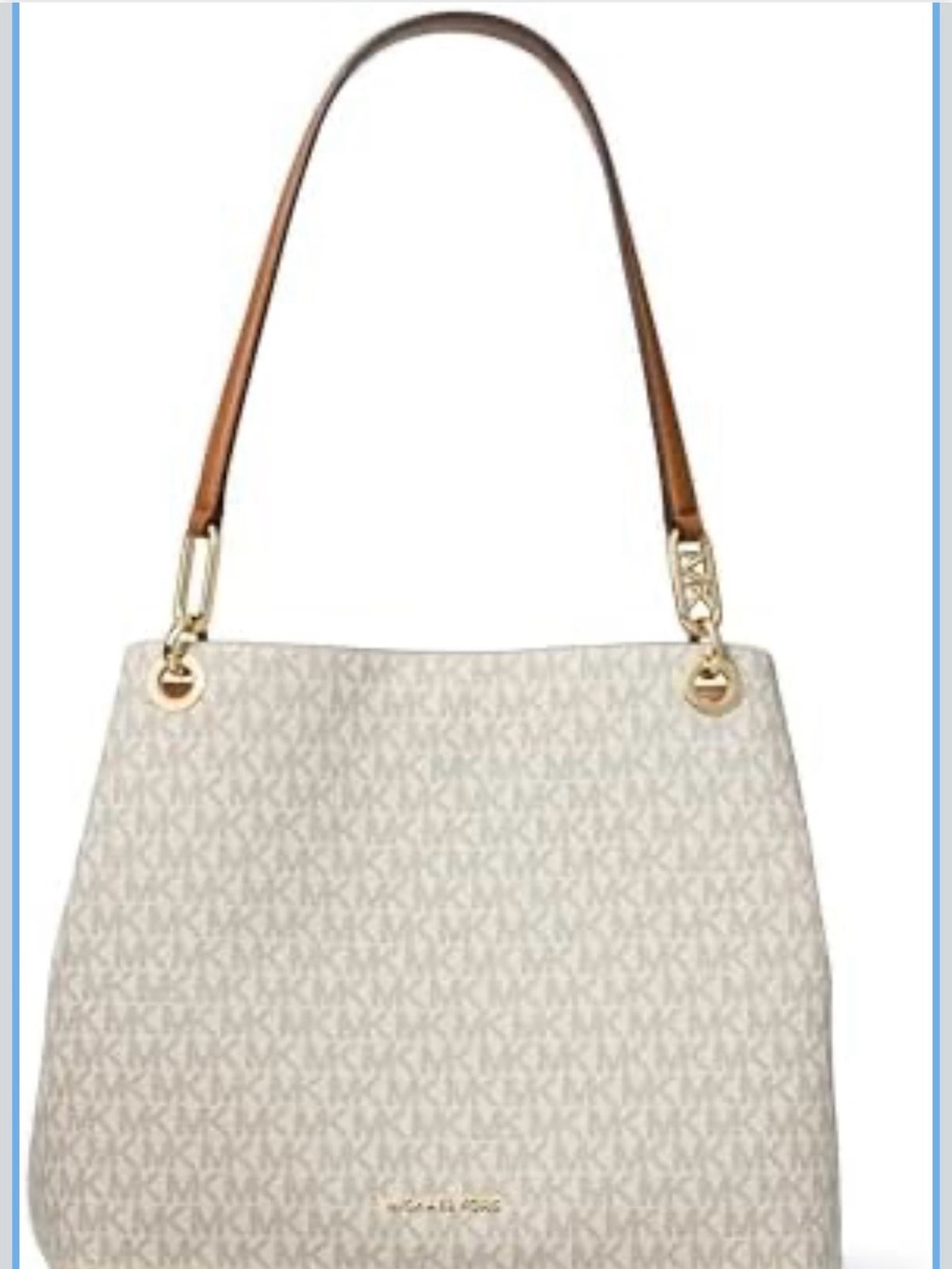 Michael Kors Cream Monogram Shoulder Bag with Brown Strap and Gold Hardware